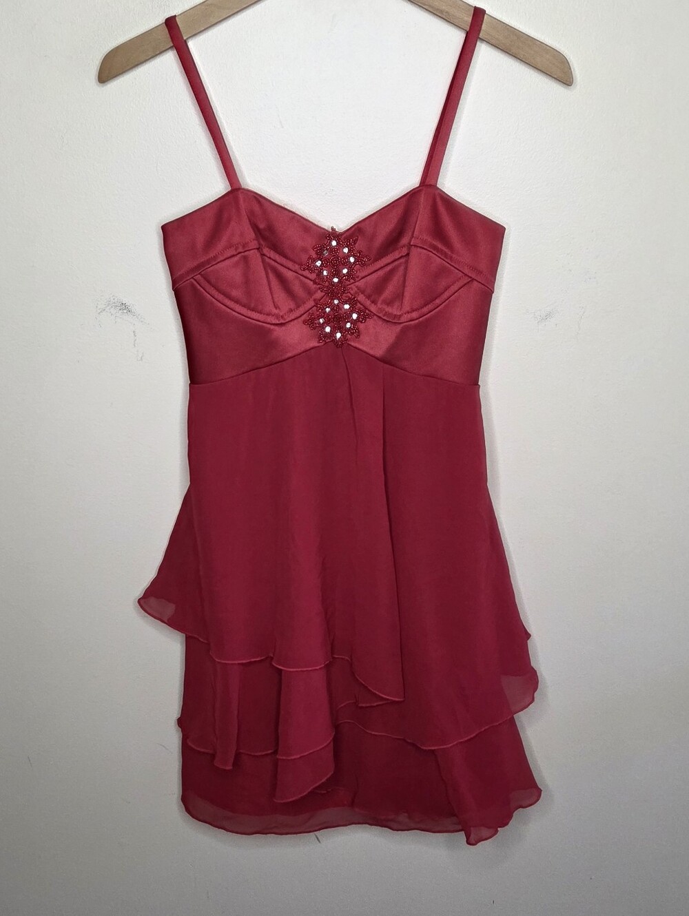 Jessica McClintock for Gunne Sax Red Empire Waist Chiffon Skirt Cocktail Dress 1